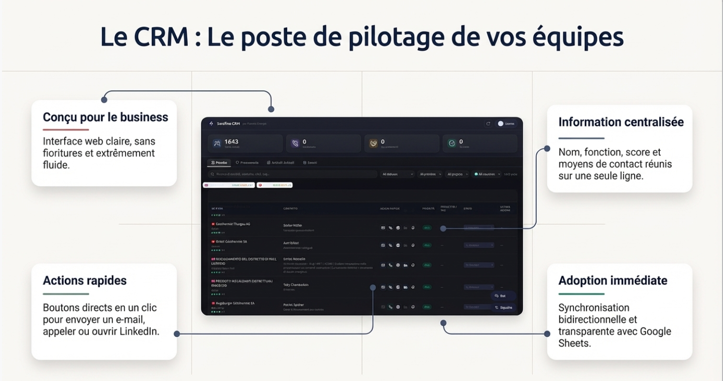 Capture d'écran du CRM Planeto, poste de pilotage des équipes